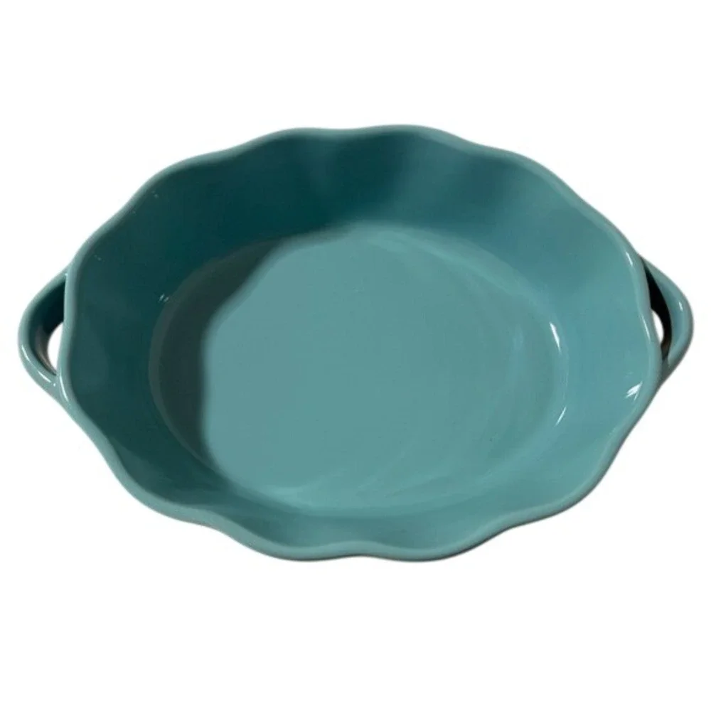 Gather Home Turquoise Blue‎ Scalloped Oval Stoneware Baking Dish Casserole Pan